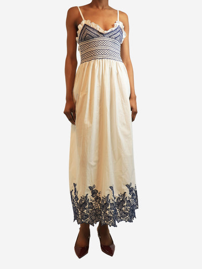 Blue and white Bianca smocked midi dress - size M Dresses Loretta Caponi 