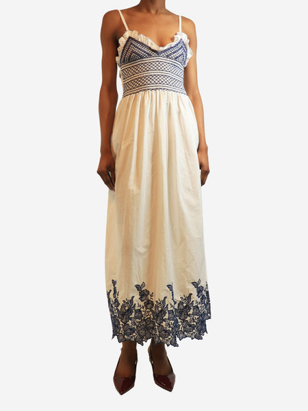 Blue and white Bianca smocked midi dress - size M product image