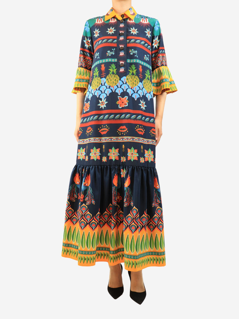 Navy peacock feather printed dress - size M Dresses La Double J 