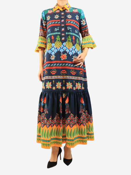 Navy peacock feather printed dress - size M product image