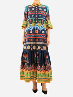 Navy peacock feather printed dress - size M Dresses La Double J 