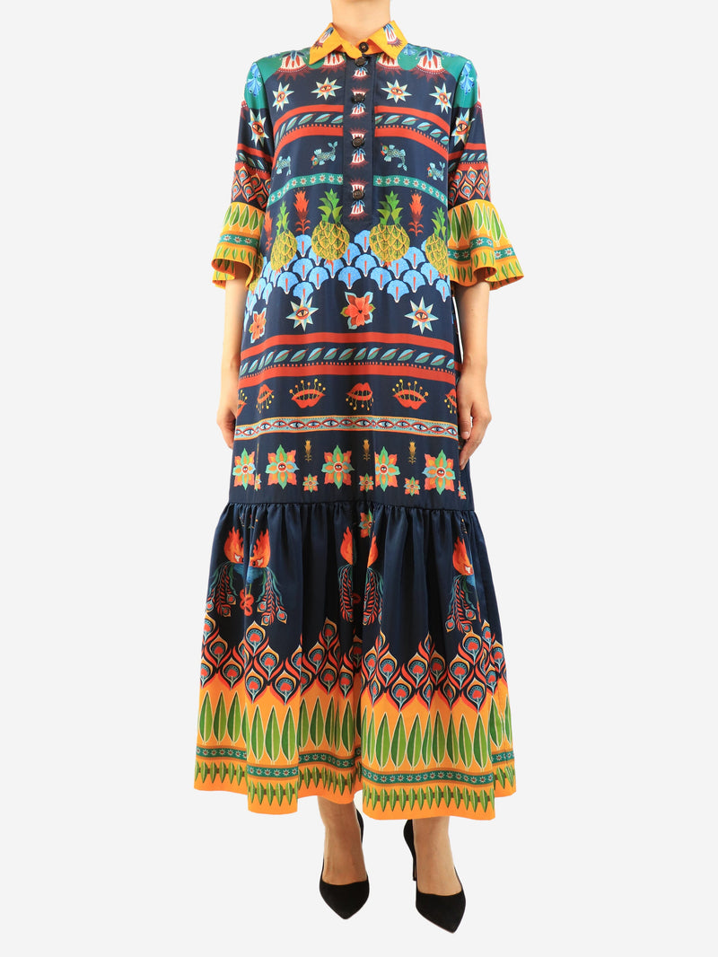Navy peacock feather printed dress - size M Dresses La Double J 