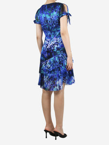 Elie Tahari Blue floral-printed ruffle silk midi dress - size UK 10