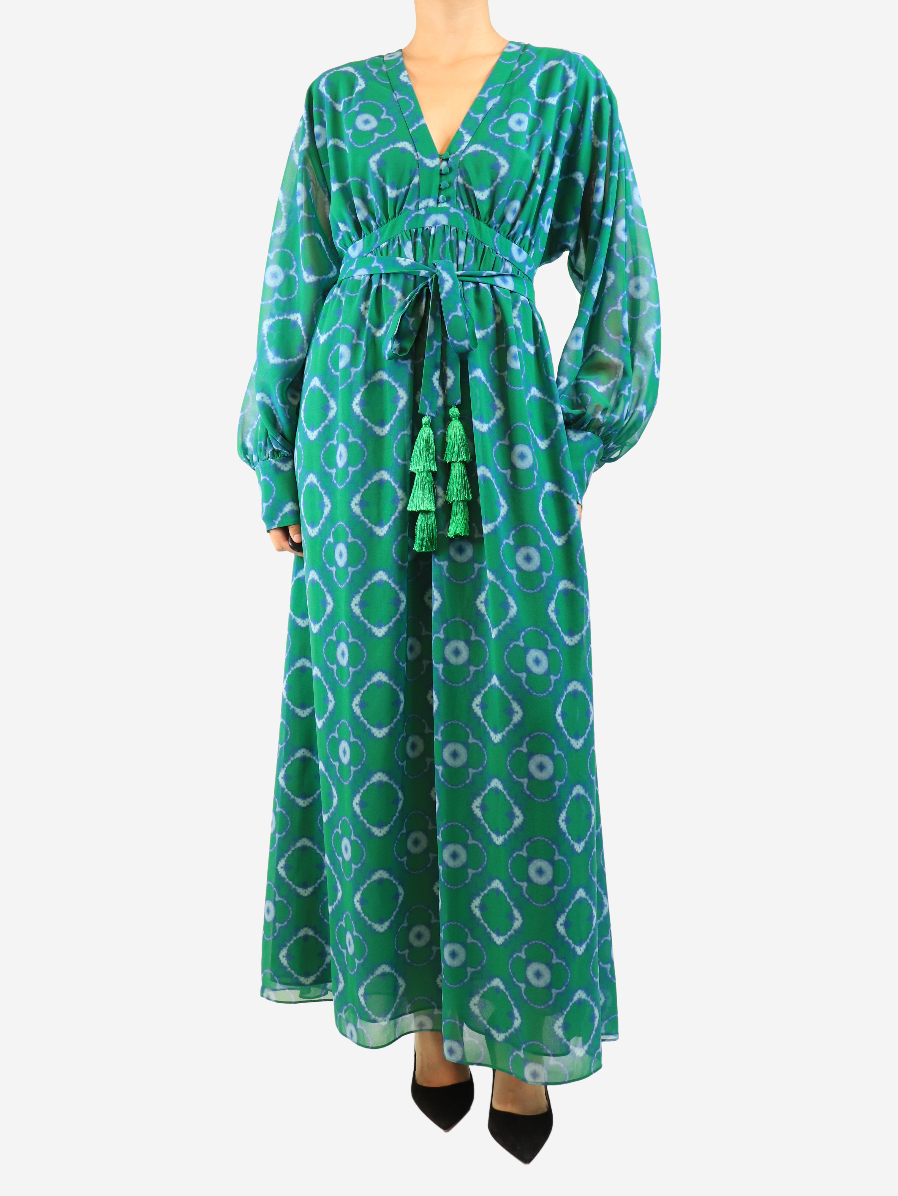 Green tie-dye printed long sleeve dress - size M
