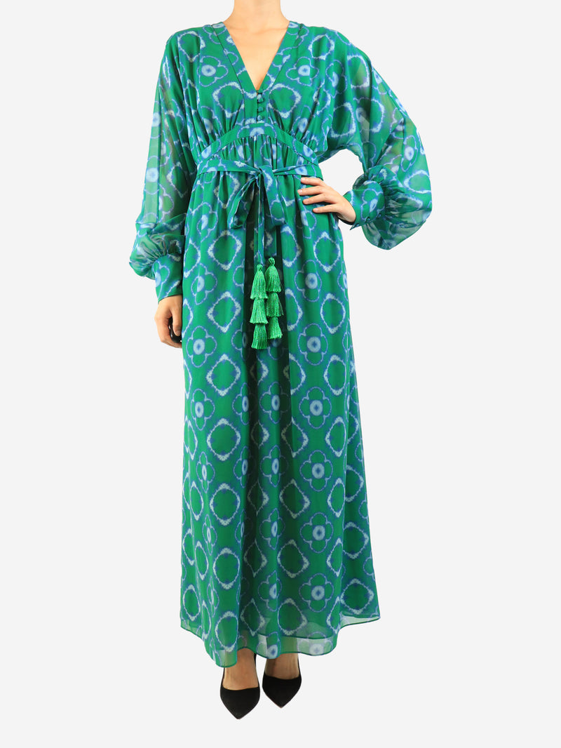 Green tie-dye printed long sleeve dress - size M