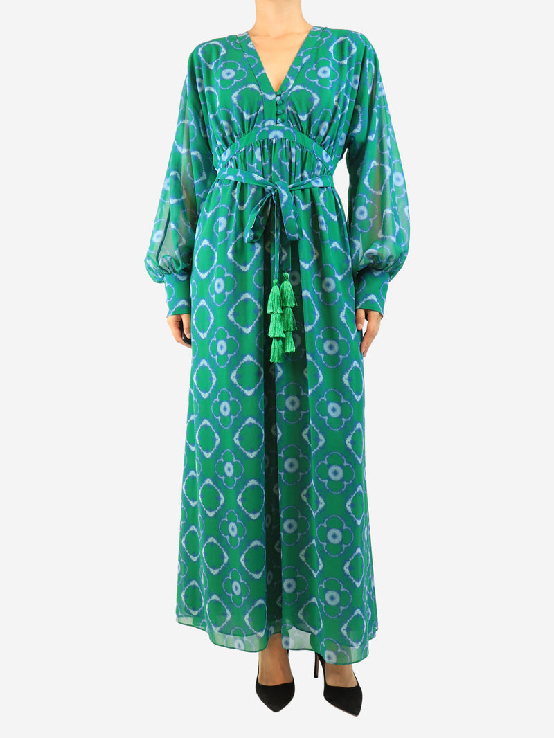 Green tie-dye printed long sleeve dress - size M