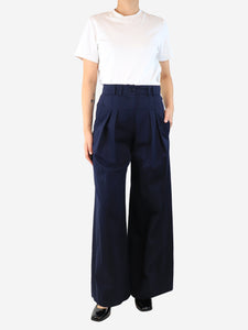 ME+EM Blue pleated wide-leg trousers - size UK 8