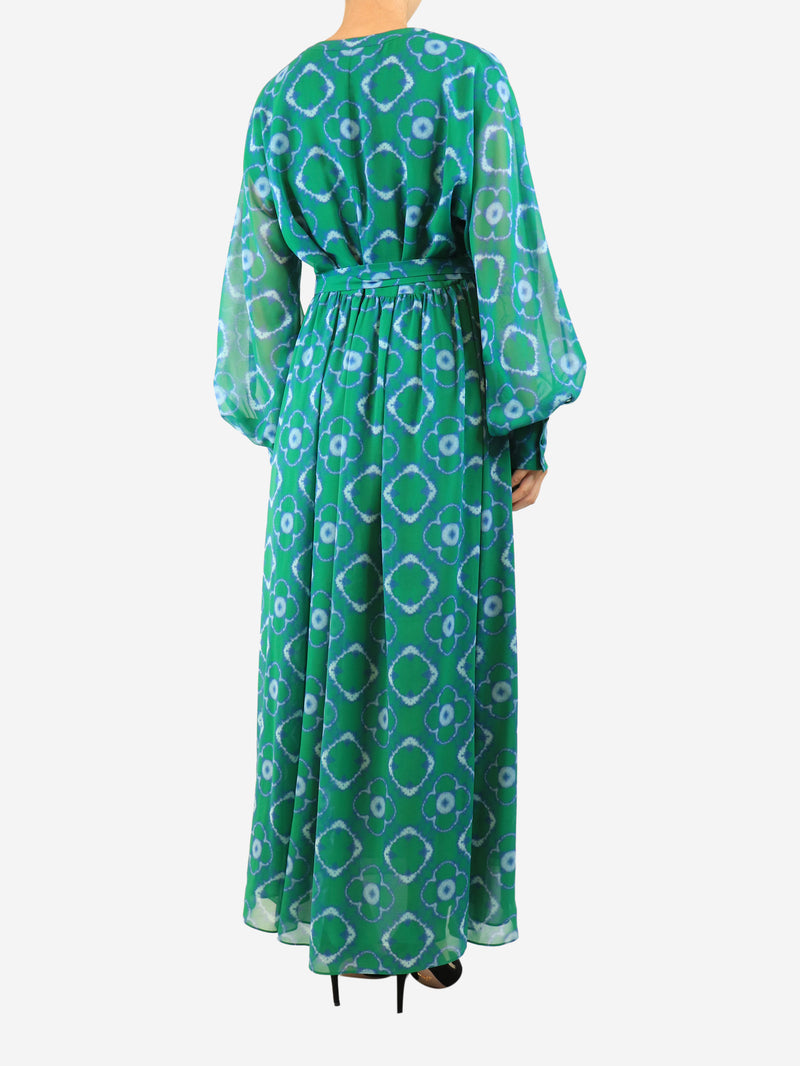 Green tie-dye printed long sleeve dress - size M