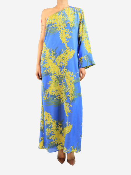 Blue one shoulder printed dress - size UK 12 product image