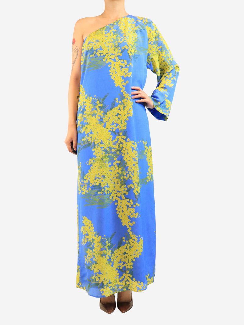 Blue one shoulder printed dress - size UK 12 Dresses Bernadette 