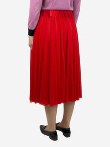 Celine Red semi-sheer pleated midi skirt - size UK 8