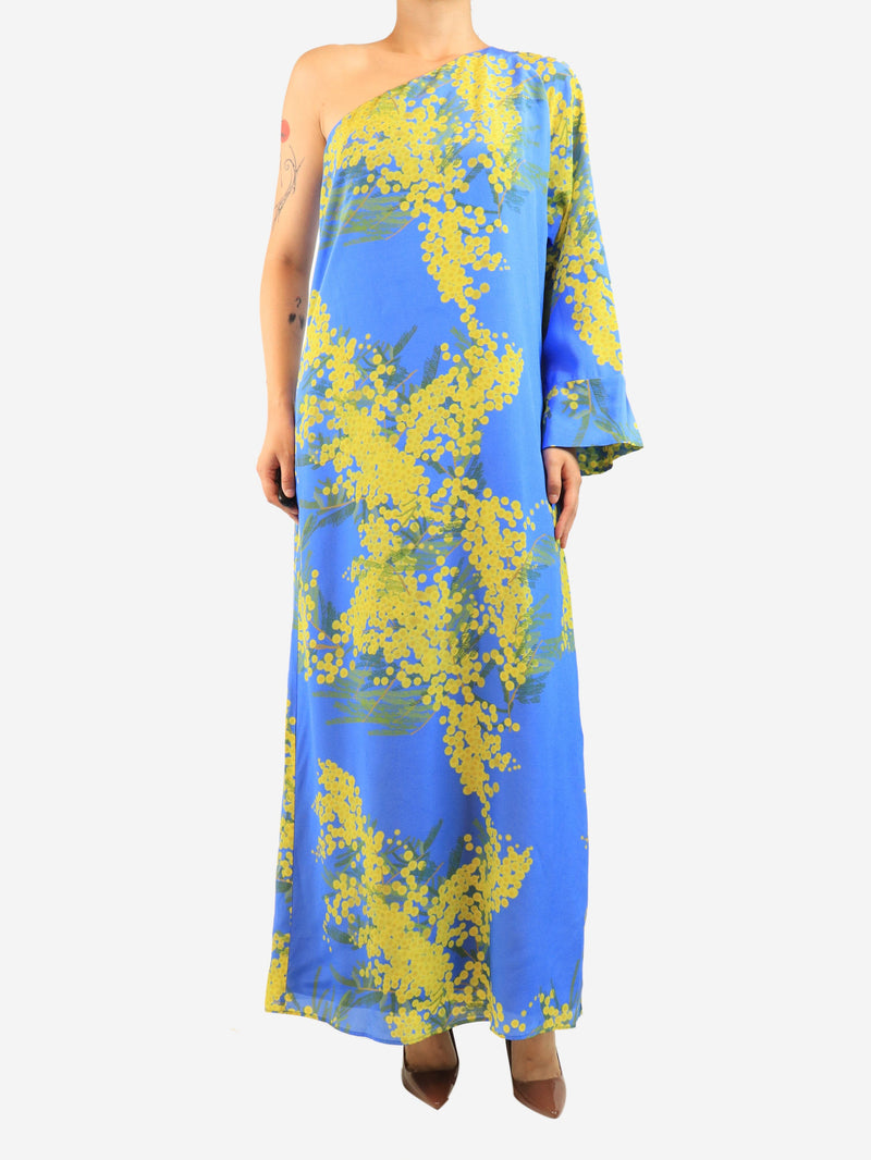 Blue one shoulder printed dress - size UK 12 Dresses Bernadette 