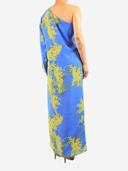 Blue one shoulder printed dress - size UK 12 alternate image