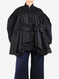 Simone Rocha Black taffeta-front puff-sleeved jacket - size UK 10