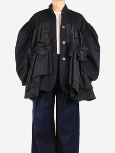 Simone Rocha Black taffeta-front puff-sleeved jacket - size UK 10