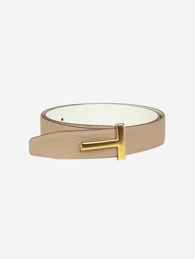 Taupe grained leather reversible T belt