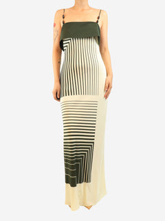 Cream and green striped silk dress - size UK 14 Dresses SIR 