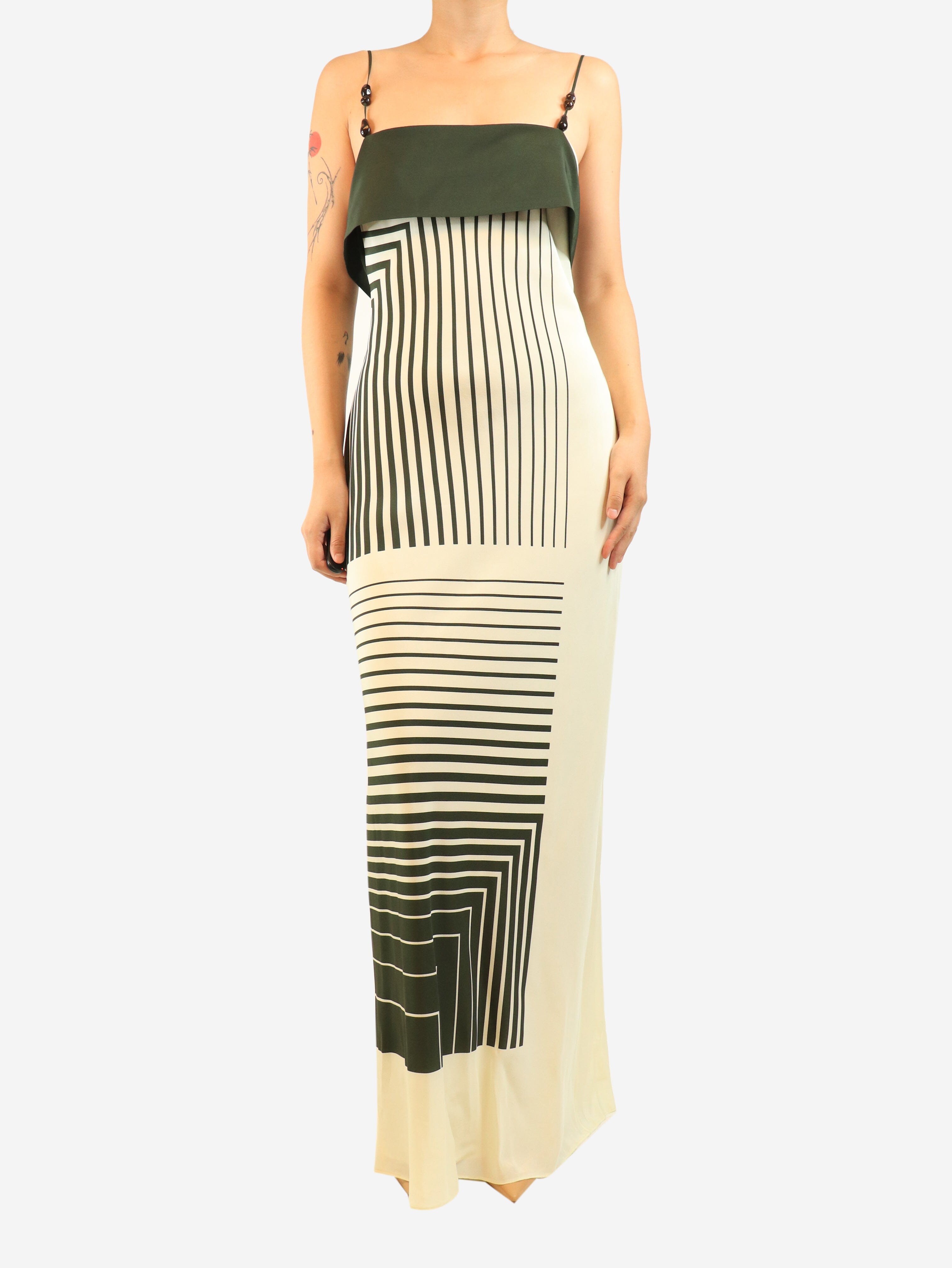 Cream and green striped silk dress - size UK 14 Dresses SIR 