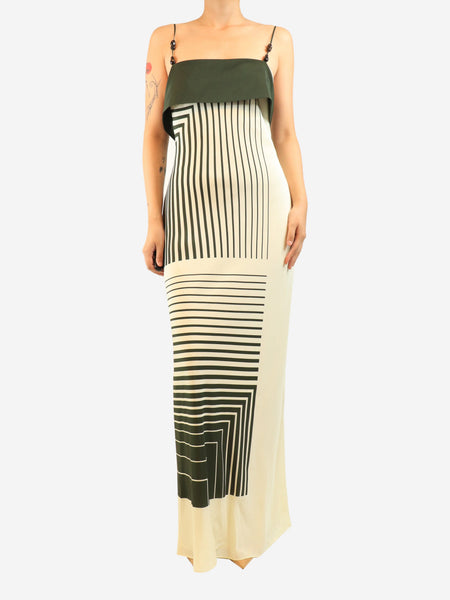 Cream and green striped silk dress - size UK 14 product image