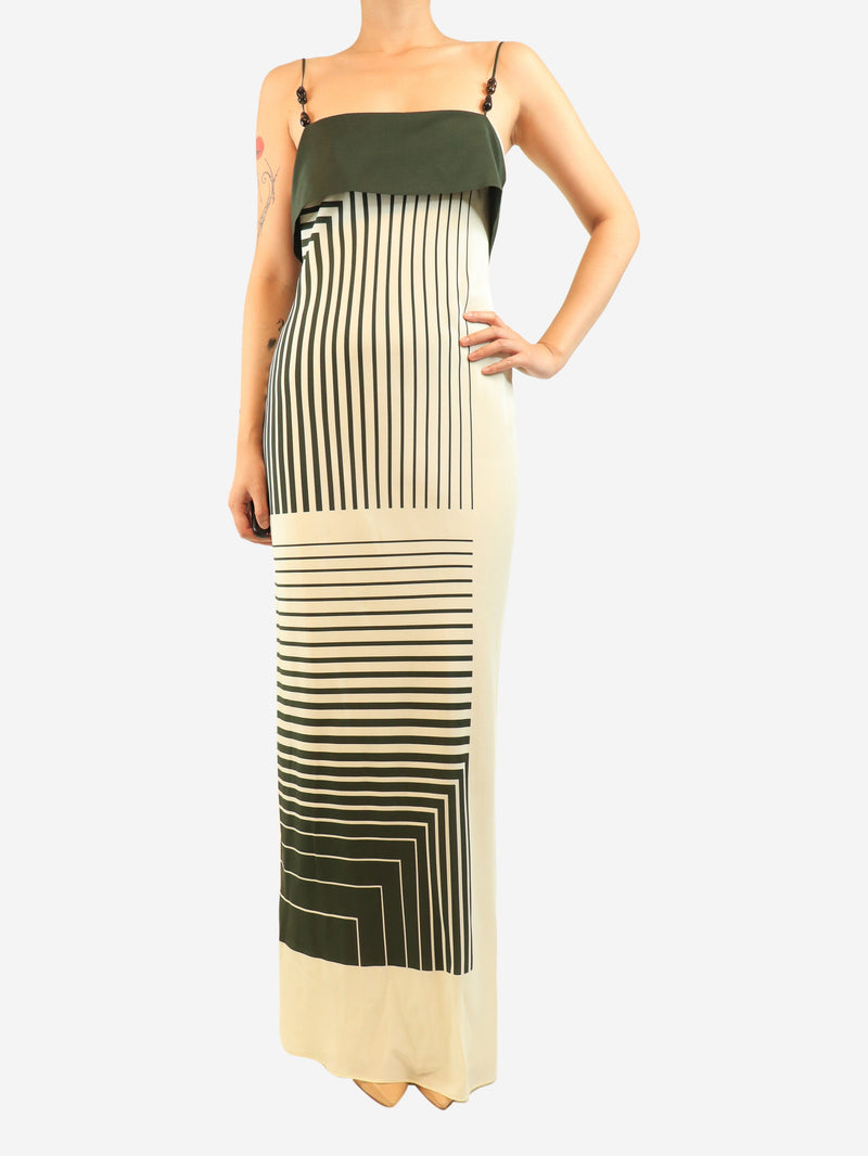 Cream and green striped silk dress - size UK 14 Dresses SIR 