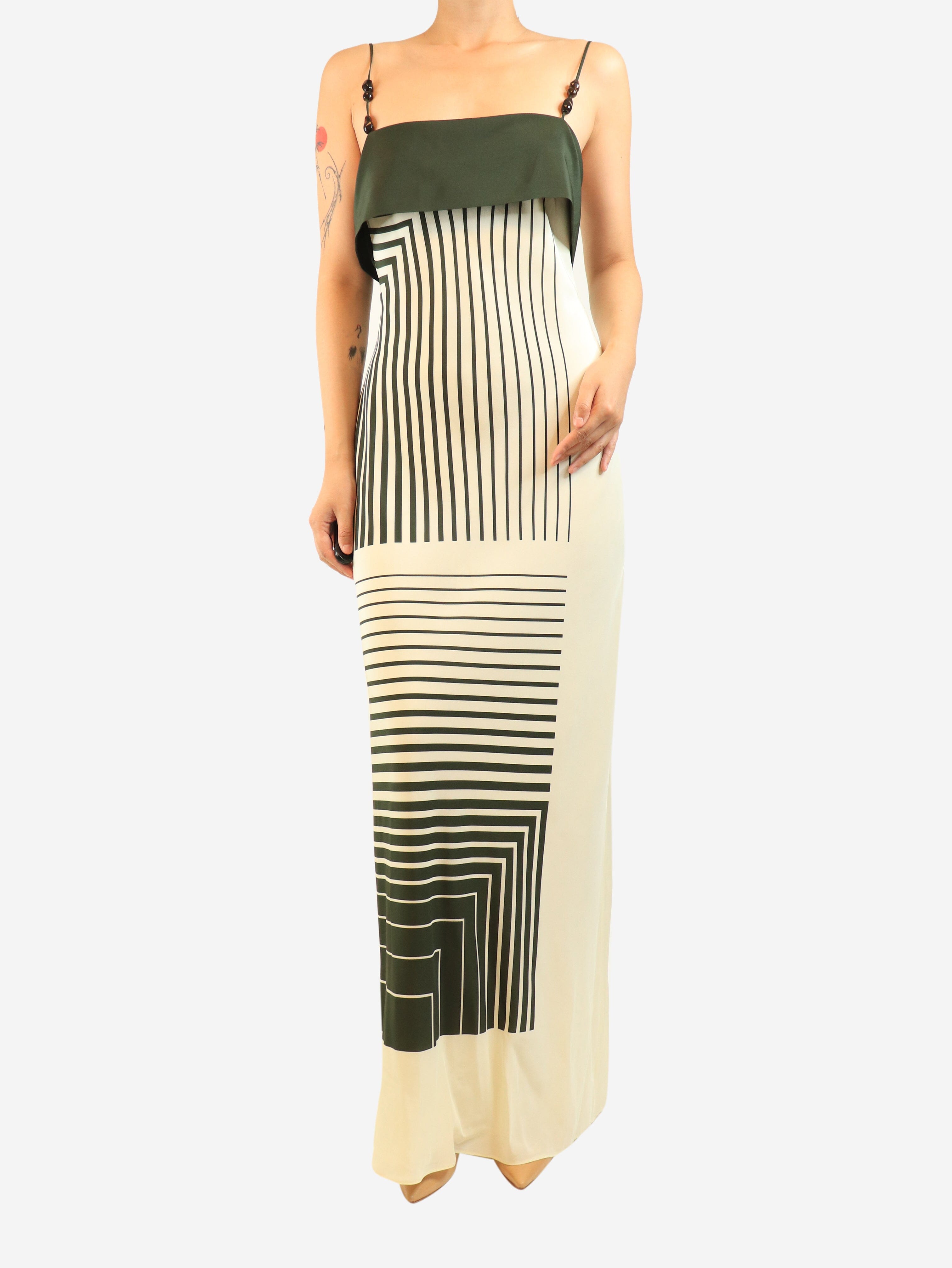 Cream and green striped silk dress - size UK 14 Dresses SIR 