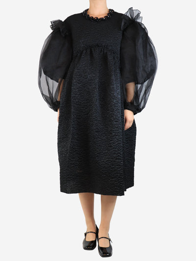 Black sheer puff-sleeved cloque midi dress - size UK 10 Dresses Simone Rocha 