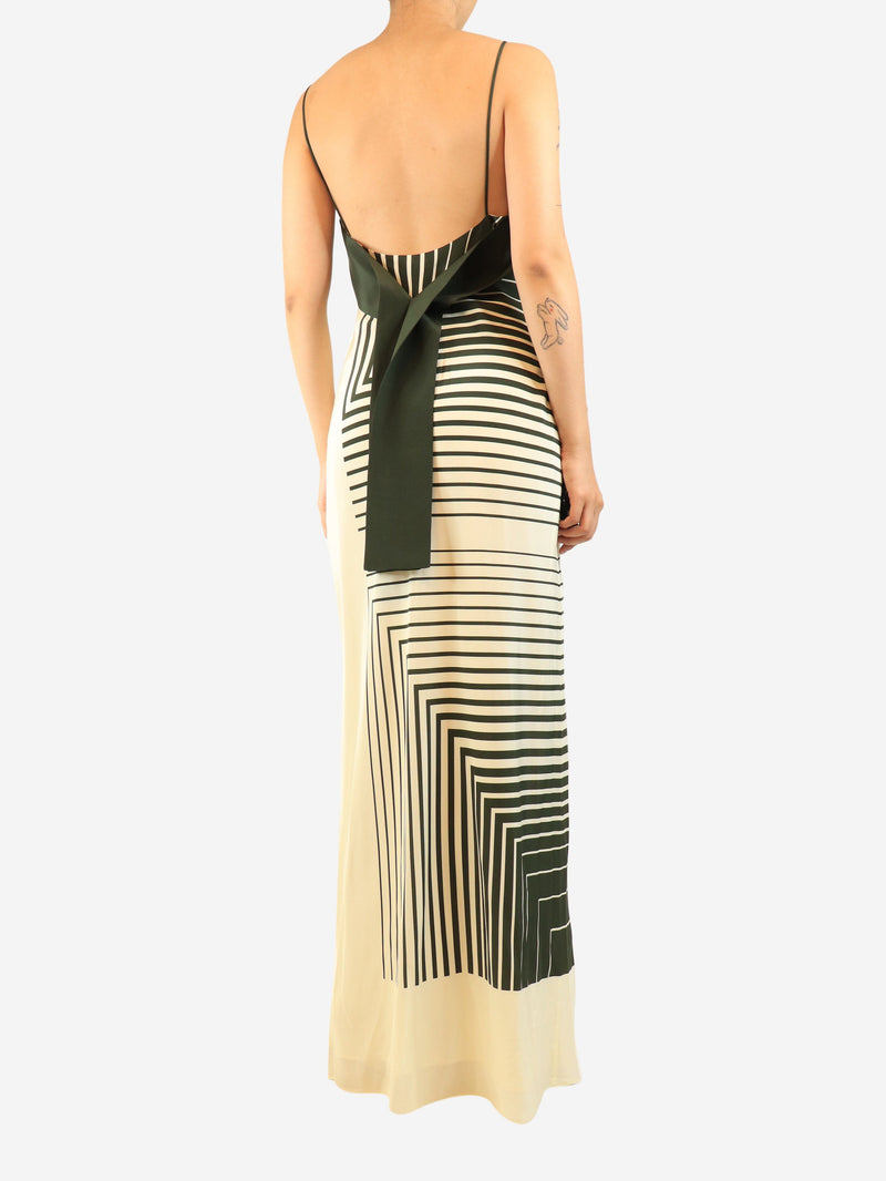 Cream and green striped silk dress - size UK 14 Dresses SIR 