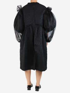 Simone Rocha Black sheer puff-sleeved cloque midi dress - size UK 10