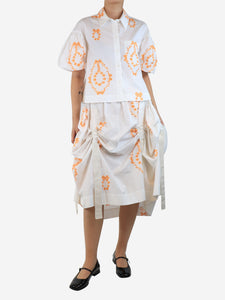 Simone Rocha White and orange embroidered shirt and midi skirt set - size UK 10