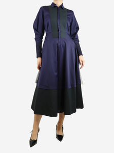 Amanda Wakeley Navy blue cotton maxi dress - size UK 8