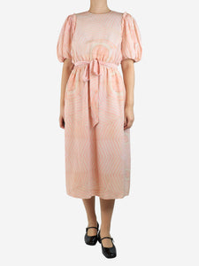 Simone Rocha Pink silk puff-sleeved printed midi dress - size UK 12