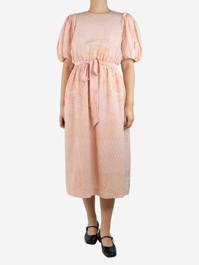 Pink silk puff-sleeved printed midi dress - size UK 12 Dresses Simone Rocha 