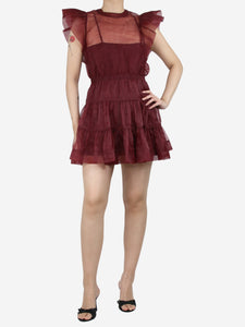 Jonathan Simkhai Burgundy sheer ruffled mini dress - size UK 8