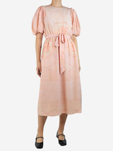 Simone Rocha Pink silk puff-sleeved printed midi dress - size UK 12