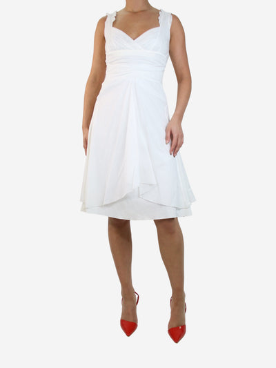 White V-neckline ruffle trim midi dress - size UK 12 Dresses Celine 