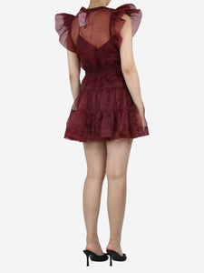 Jonathan Simkhai Burgundy sheer ruffled mini dress - size UK 8