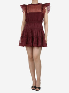 Jonathan Simkhai Burgundy sheer ruffled mini dress - size UK 8