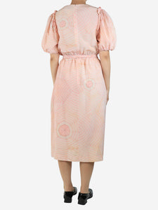 Simone Rocha Pink silk puff-sleeved printed midi dress - size UK 12