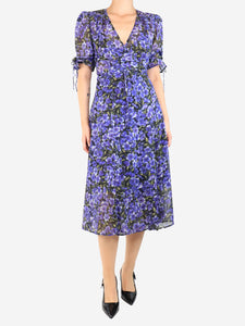 The Kooples Purple floral printed midi wrap dress - size UK 10