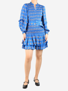 ByTimo Blue belted floral shirred mini dress - size S