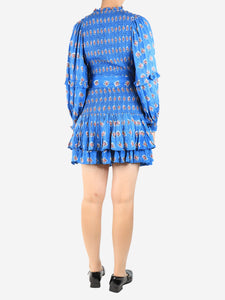 ByTimo Blue belted floral shirred mini dress - size S