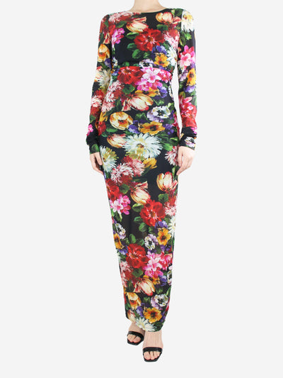 Multi floral-printed mesh maxi dress - size UK 10