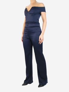 Galvan Blue off-shoulder straight-leg jumpsuit - size UK 12