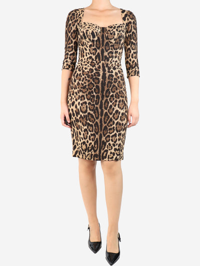 Brown leopard printed midi dress - size UK 8 Dresses Dolce & Gabbana 