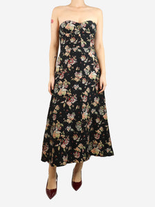 Rochas Black strapless floral jacquard dress - size UK 16