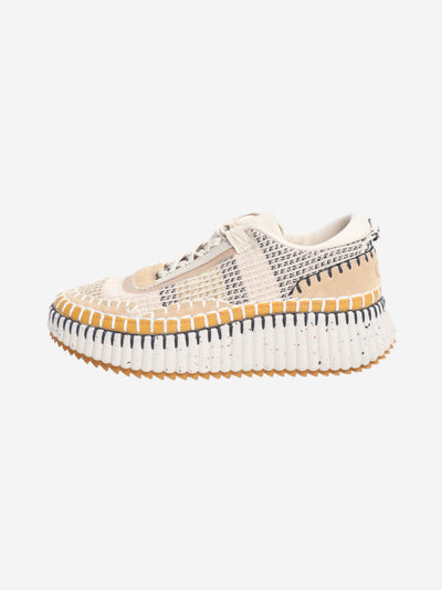 Neutral Nama embroidered suede and mesh sneakers - size EU 38 Trainers Chloe 