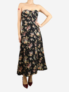 Rochas Black strapless floral jacquard dress - size UK 16