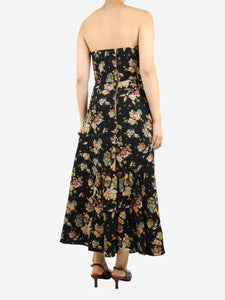 Rochas Black strapless floral jacquard dress - size UK 16