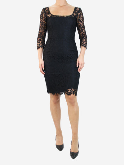 Black 3/4 sleeve lace midi dress - size UK 10 Dresses Dolce & Gabbana 
