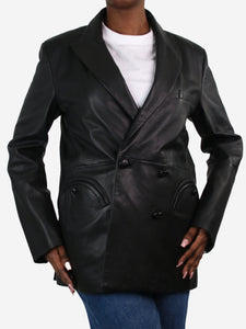 Blaze Milano Black double-breasted leather blazer - size UK 14